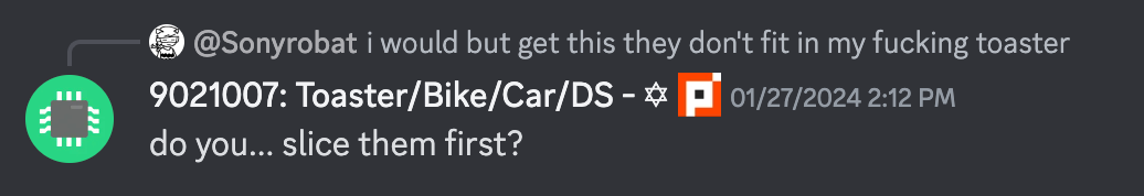 screenshot of discord message "do you... slice them first?"