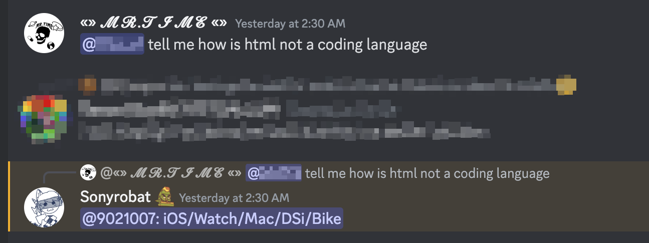 Assume all images from now on are discord messages. mr.time says "tell me how html is not a coding language