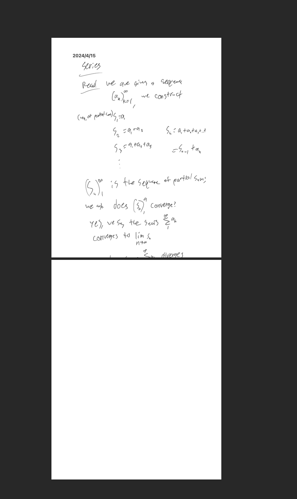 screenshot of PDF, first page has writing, cut off by bottom of first page. Second page is blank.