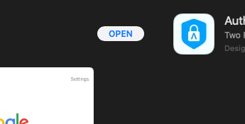 screenshot of download button for Authy, currently says "Open"