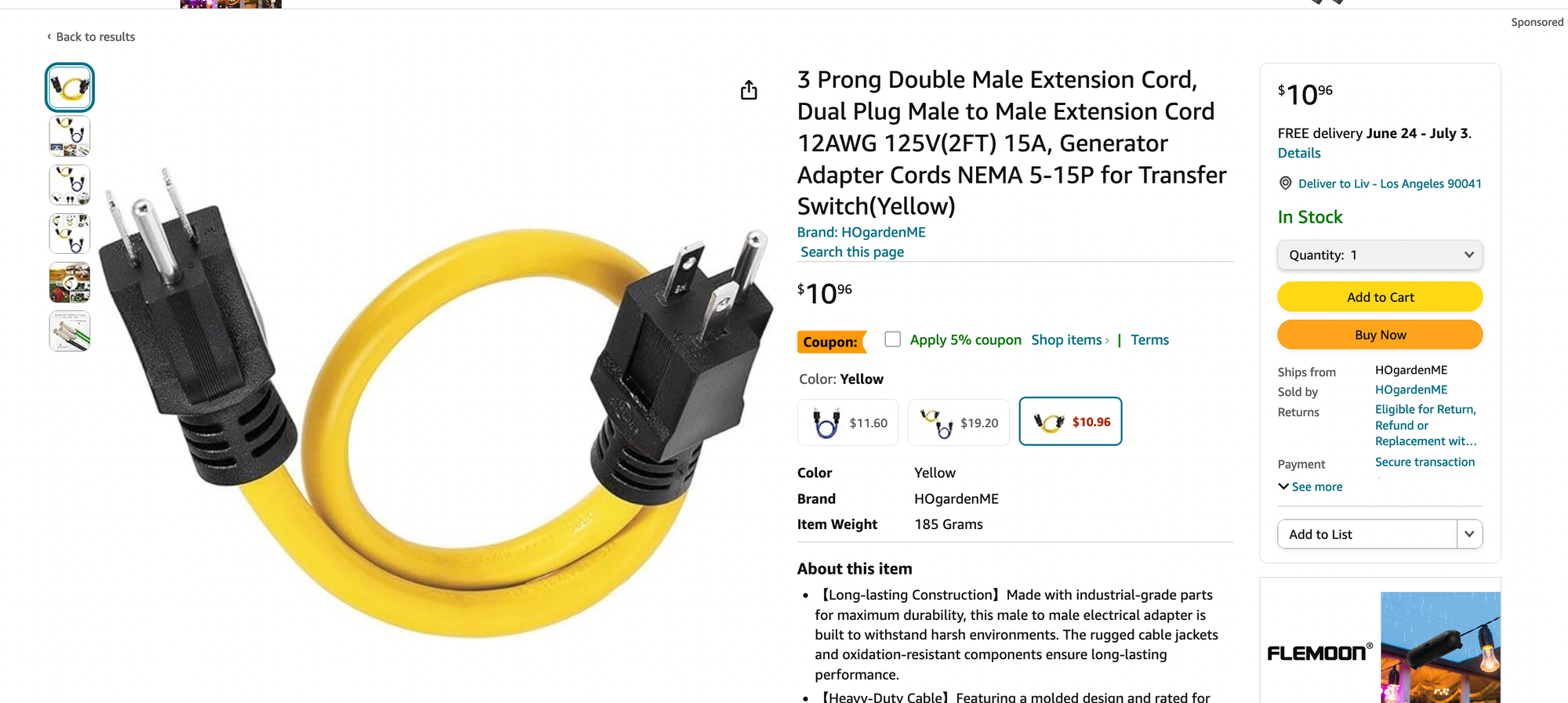 screenshot of Amazon product page, for suicide cord
