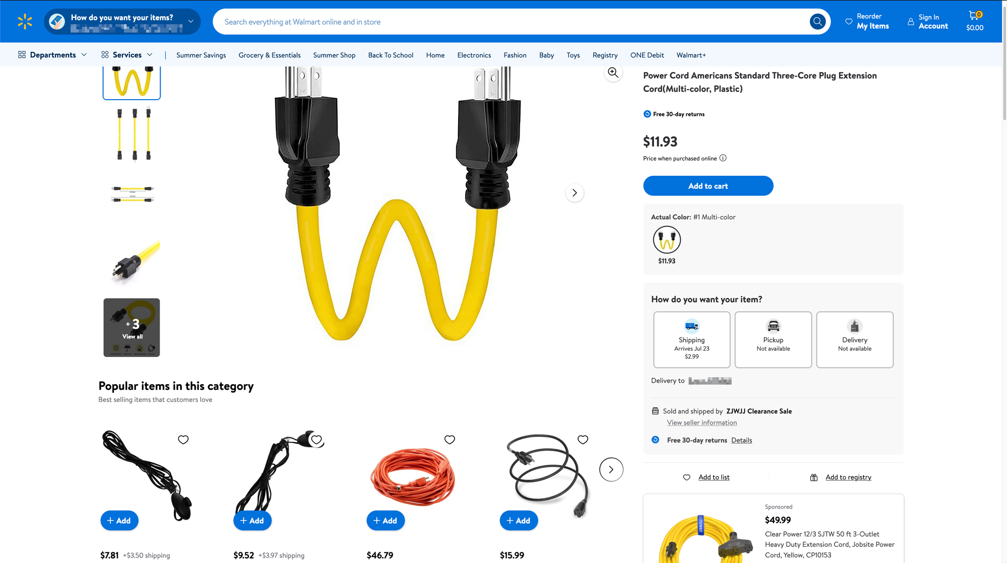 Walmart product page, same thing as before except the seller here is Samdeem, $11.93
