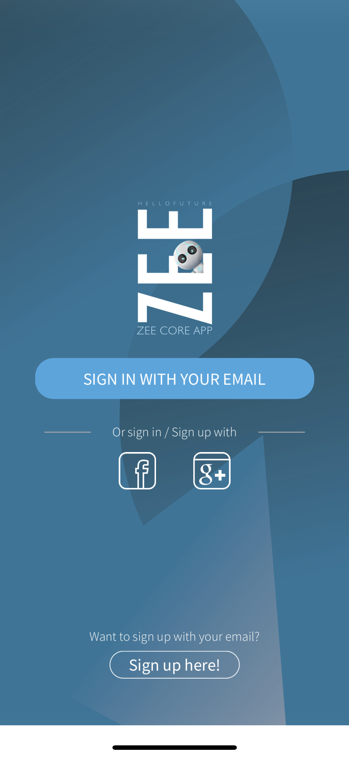 screenshot of Zee Core app login screen