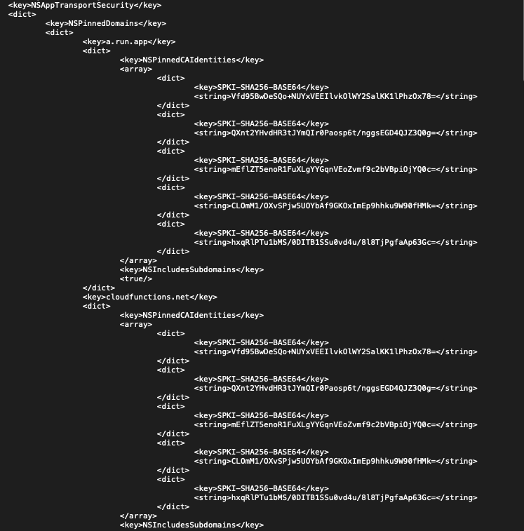 screenshot of quicklook of info.plist, showing NSPinnedCAIdentities