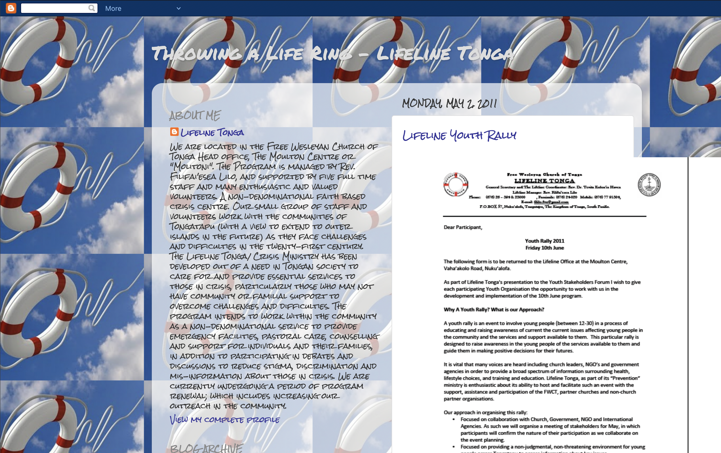 screenshot of the Lifeline Tonga website homepage